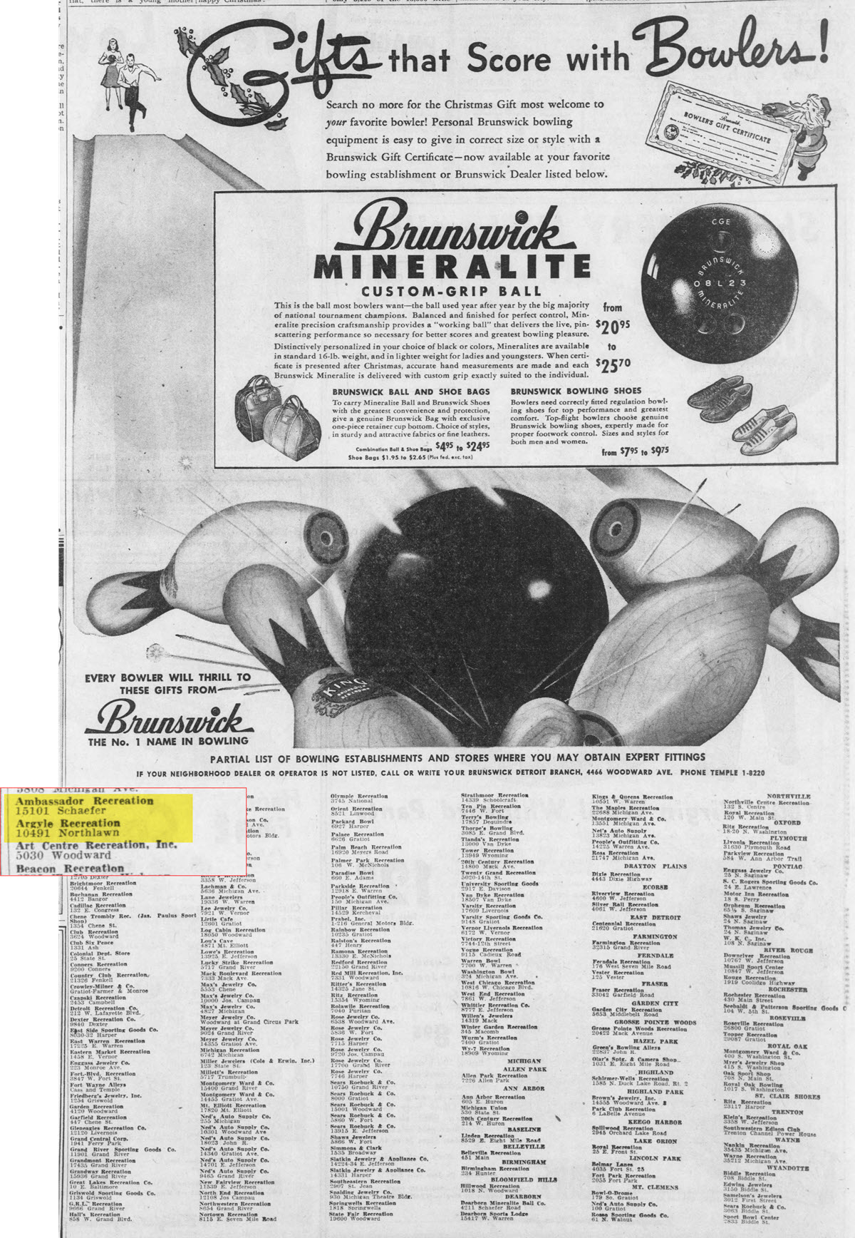 Ambassador Lanes (Argyle Lanes) - Dec 1947 Ad
